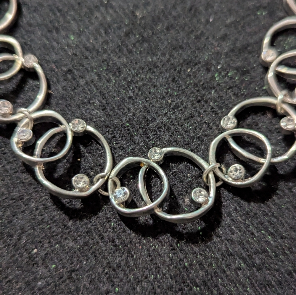 Silver Tone Clear Rhinestone Interlocking Circle Statement Choker Necklace - Picture 2 of 4